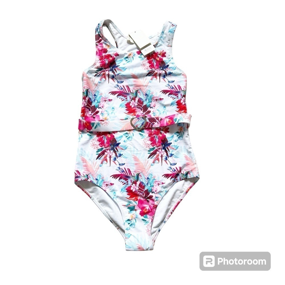 Lipsy London With Tags Floral/Humming Bird Vibrant Swim Suit With Heart Belt